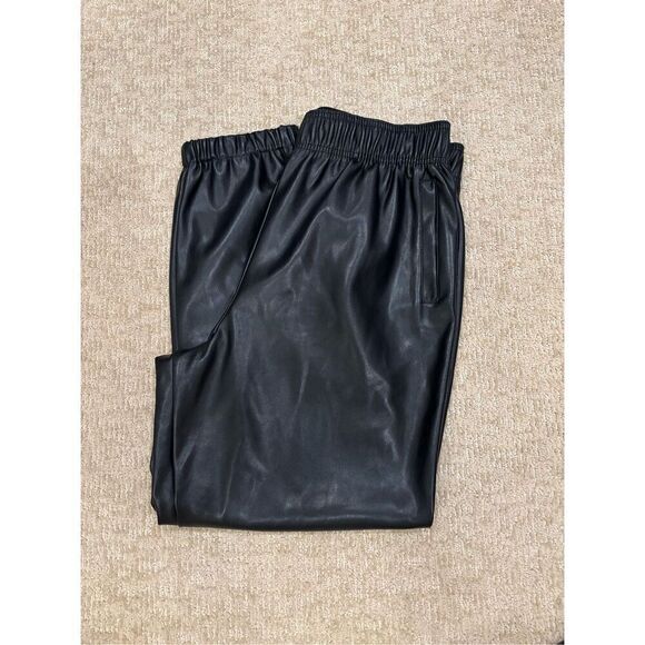 Avec Les Filles Women's Faux Leather Lined Ankle Zip Jogger Pants Black Large - Picture 1 of 9